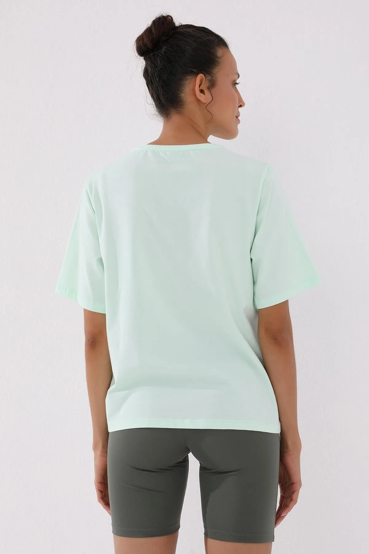 deforme yazi baskili o yaka kadin oversize t-shirt - 97133