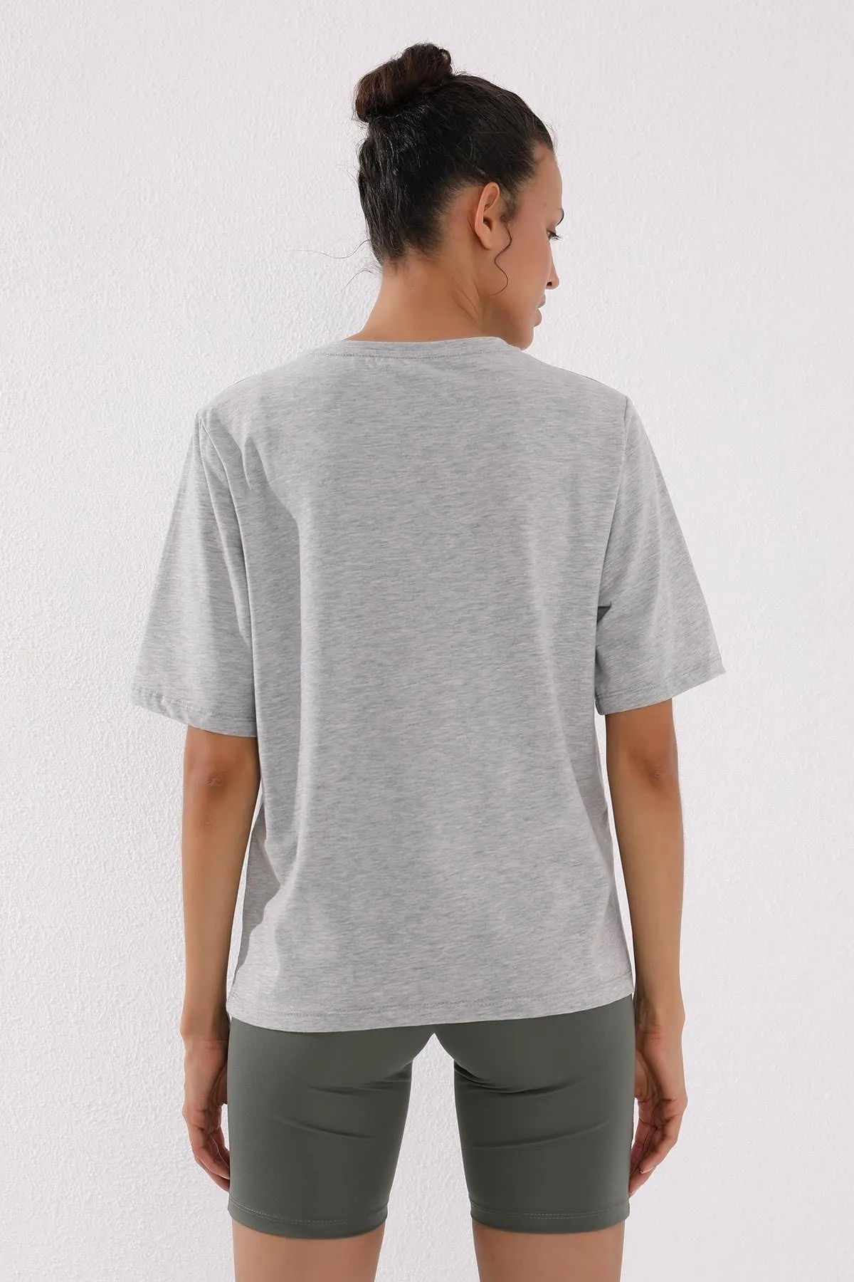 deforme yazi baskili o yaka kadin oversize t-shirt - 97133