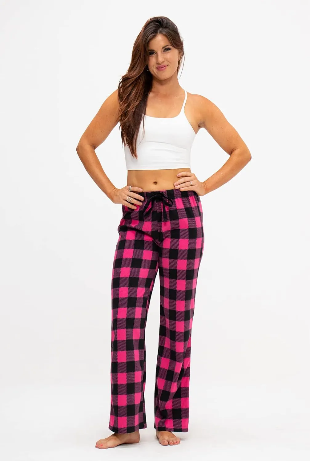 DEVOPS 2 Pack Women's Buffalo Plaid Plush Fleece Pajama Pants Sleepwear