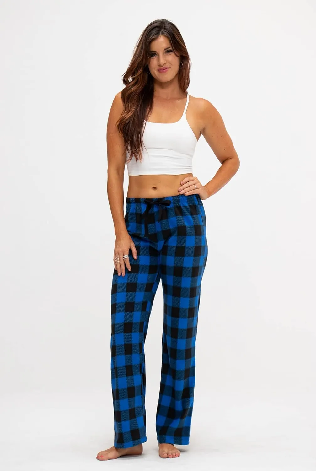 DEVOPS 2 Pack Women's Buffalo Plaid Plush Fleece Pajama Pants Sleepwear