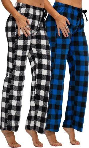 DEVOPS 2 Pack Women's Buffalo Plaid Plush Fleece Pajama Pants Sleepwear