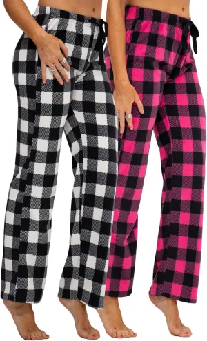 DEVOPS 2 Pack Women's Buffalo Plaid Plush Fleece Pajama Pants Sleepwear