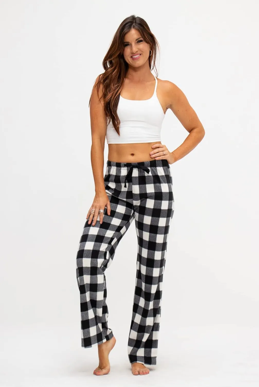 DEVOPS 2 Pack Women's Buffalo Plaid Plush Fleece Pajama Pants Sleepwear