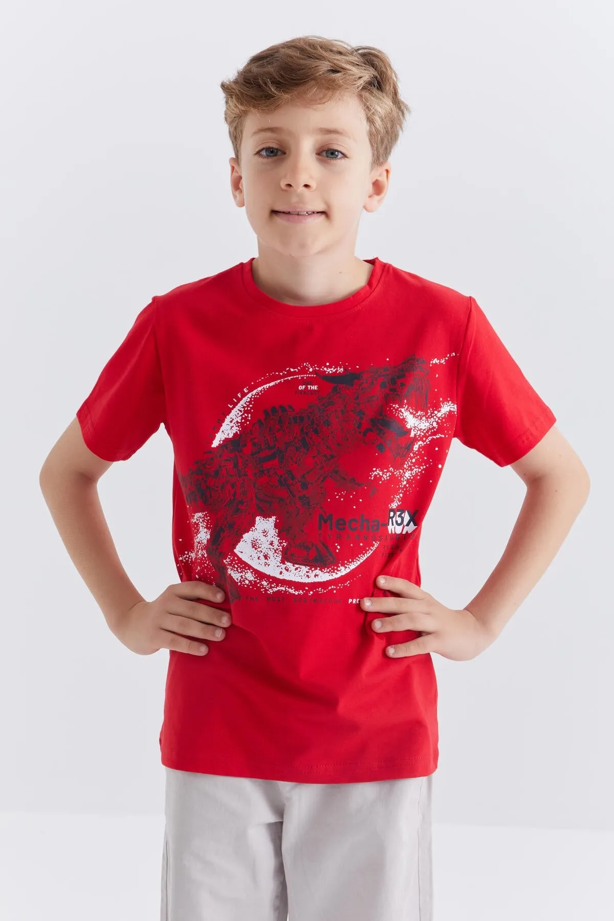dinazor baskili kisa kol standart kalip o yaka erkek çocuk t-shirt - 10865