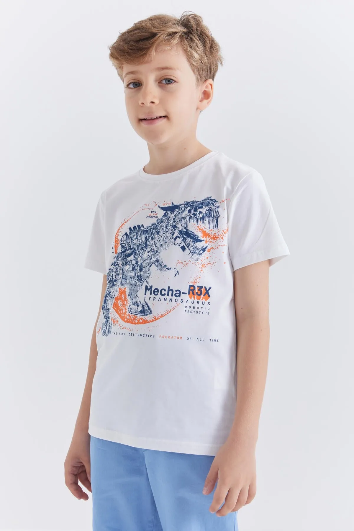 dinazor baskili kisa kol standart kalip o yaka erkek çocuk t-shirt - 10865