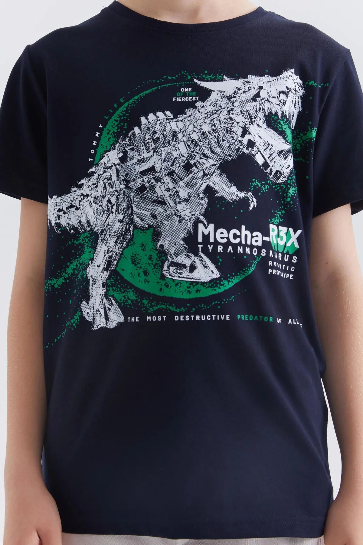 dinazor baskili kisa kol standart kalip o yaka erkek çocuk t-shirt - 10865