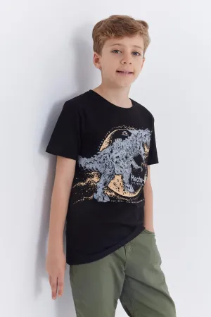 dinazor baskili kisa kol standart kalip o yaka erkek çocuk t-shirt - 10865