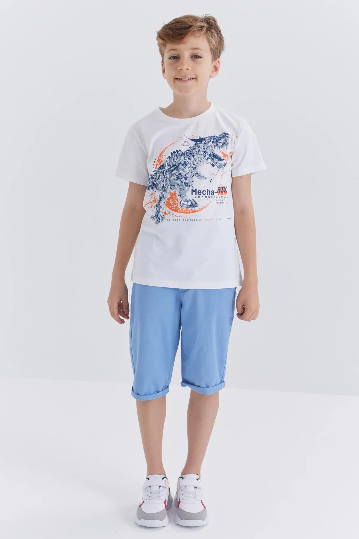 dinazor baskili kisa kol standart kalip o yaka erkek çocuk t-shirt - 10865