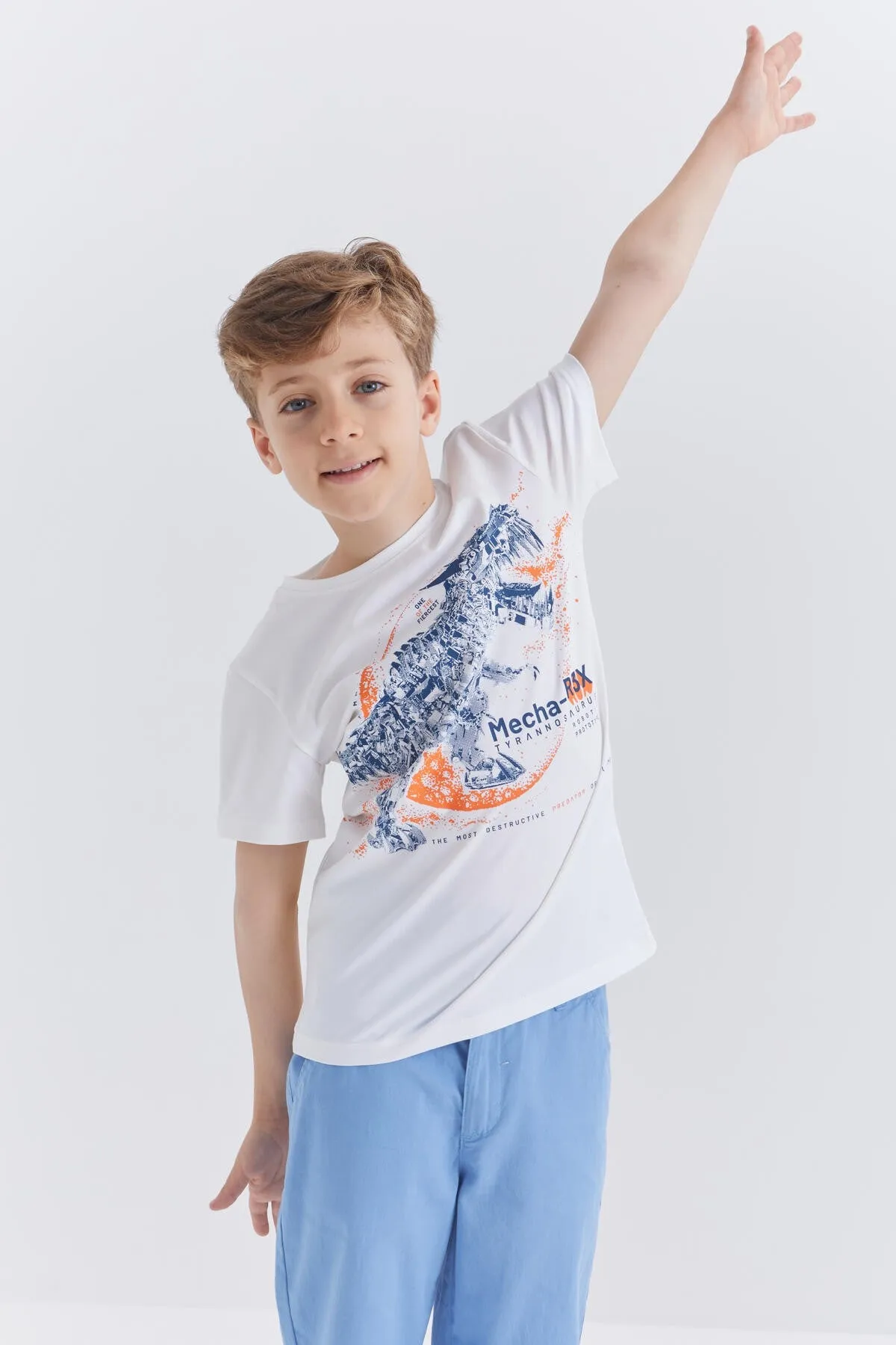 dinazor baskili kisa kol standart kalip o yaka erkek çocuk t-shirt - 10865