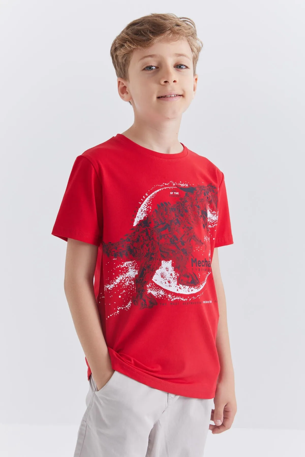 dinazor baskili kisa kol standart kalip o yaka erkek çocuk t-shirt - 10865