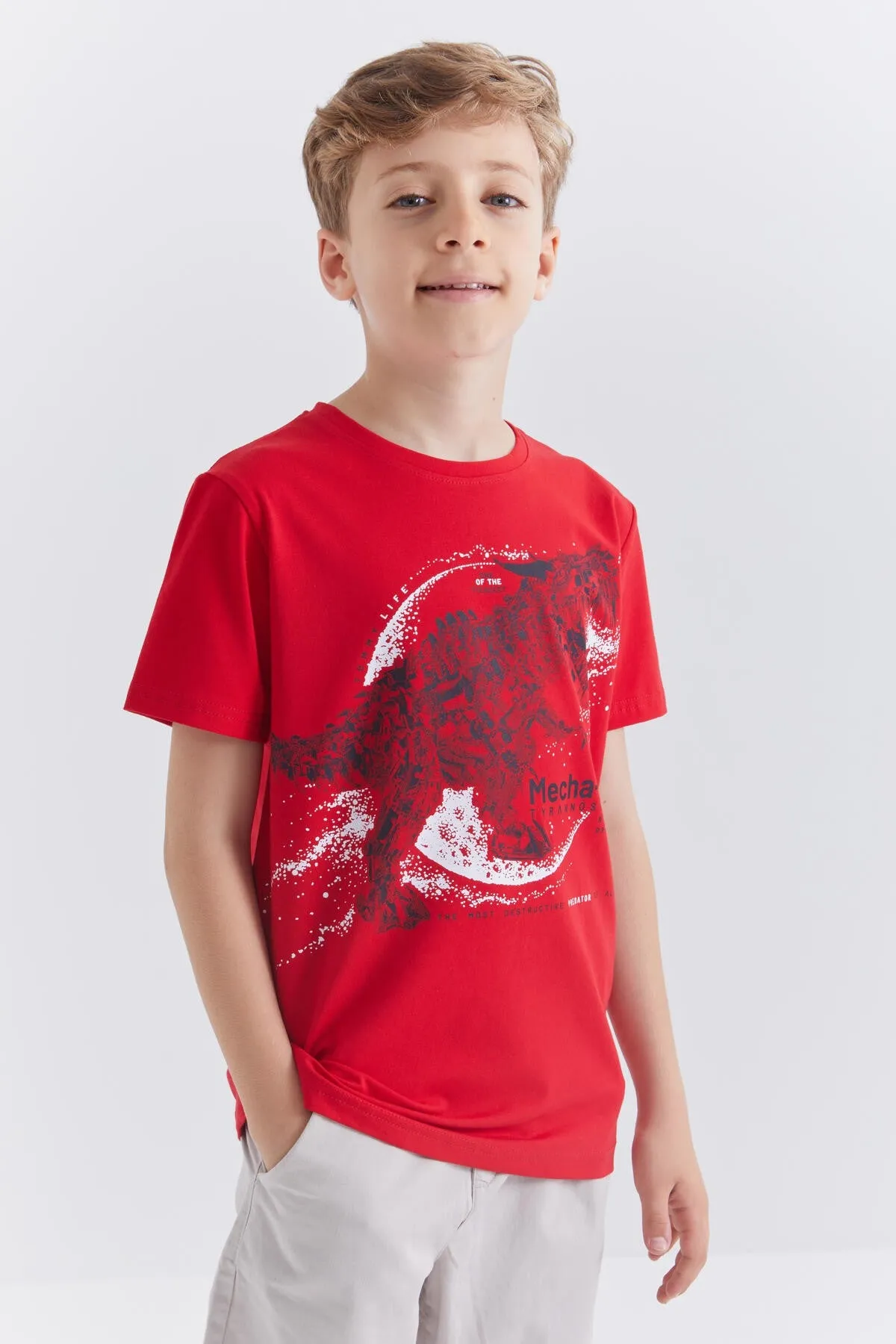 dinazor baskili kisa kol standart kalip o yaka erkek çocuk t-shirt - 10865
