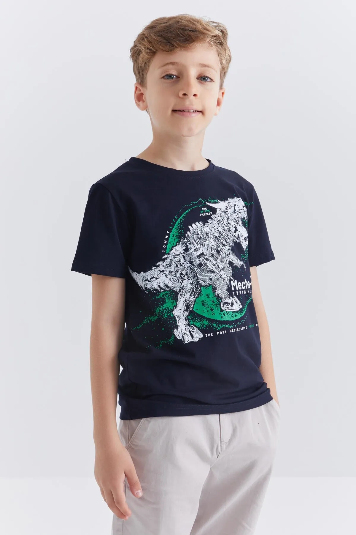 dinazor baskili kisa kol standart kalip o yaka erkek çocuk t-shirt - 10865