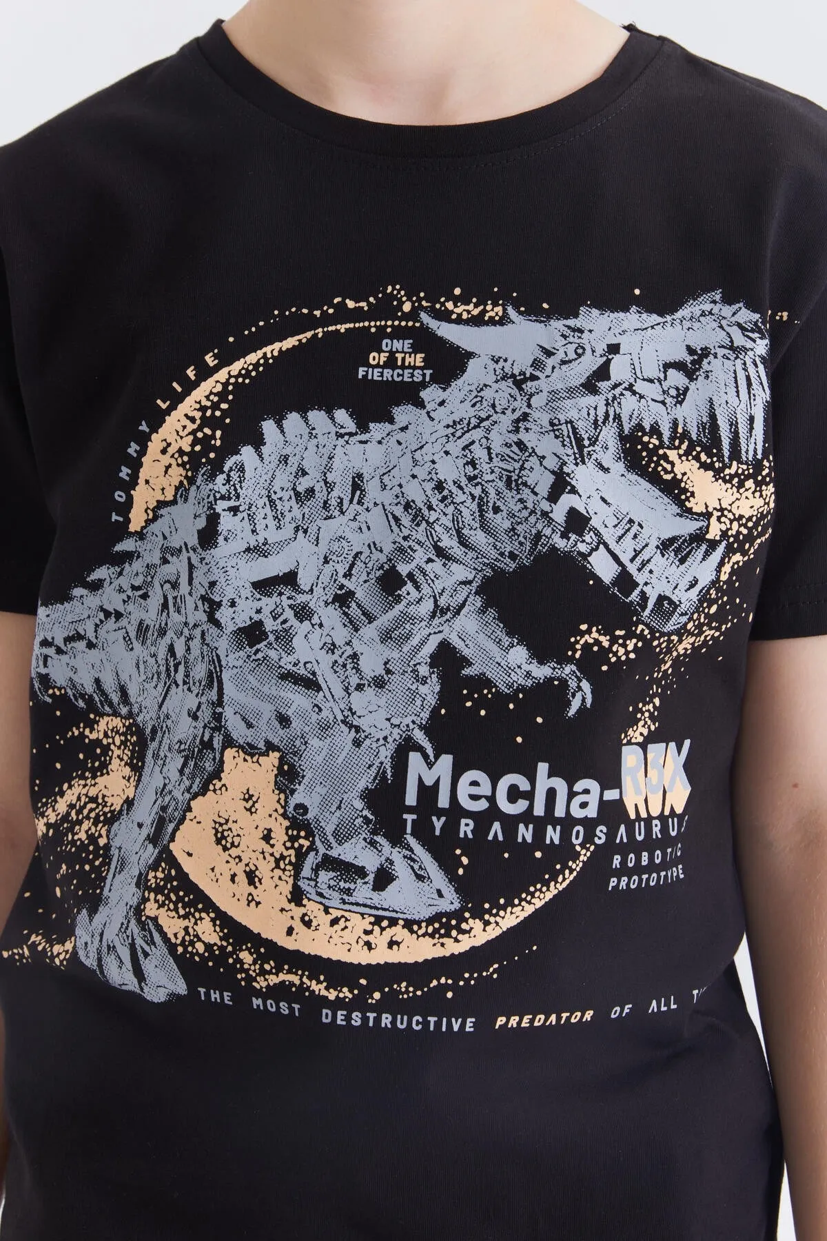 dinazor baskili kisa kol standart kalip o yaka erkek çocuk t-shirt - 10865
