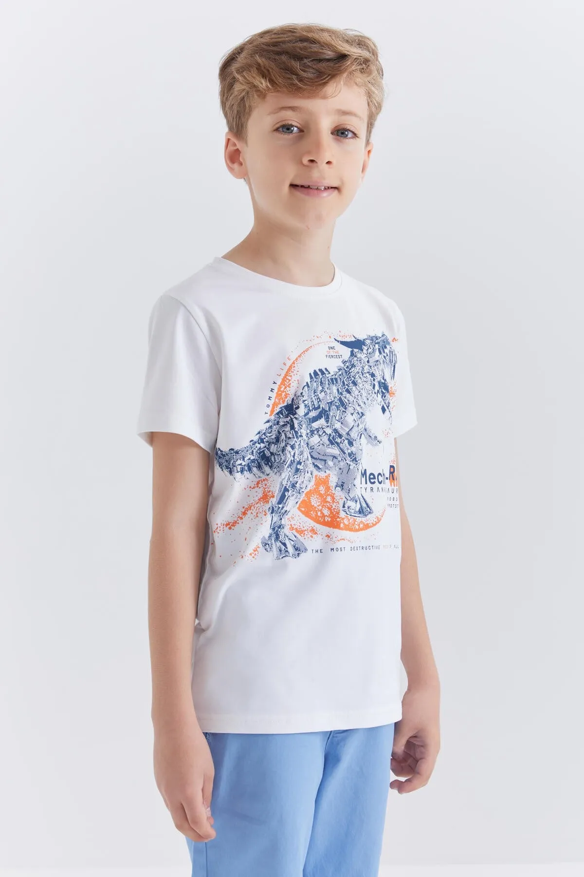 dinazor baskili kisa kol standart kalip o yaka erkek çocuk t-shirt - 10865