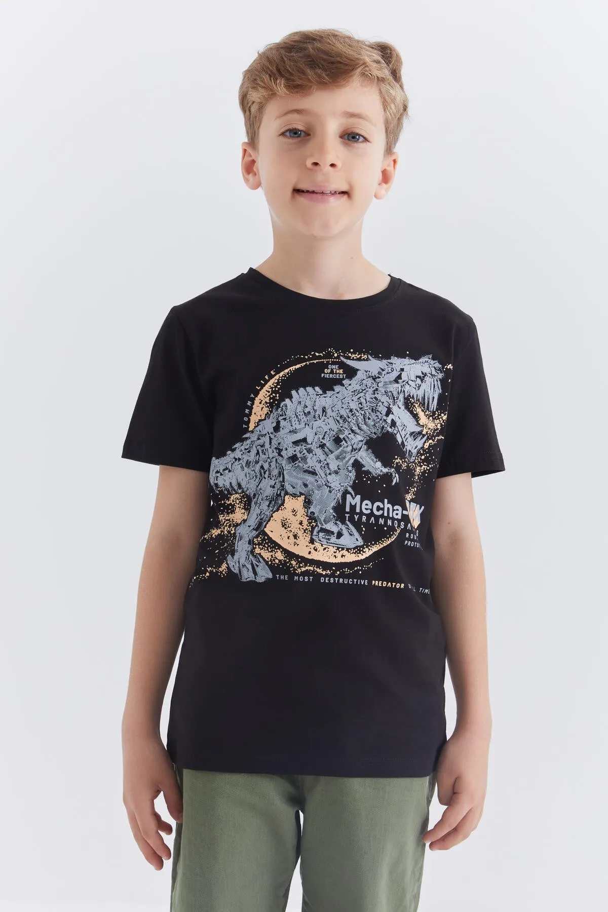 dinazor baskili kisa kol standart kalip o yaka erkek çocuk t-shirt - 10865