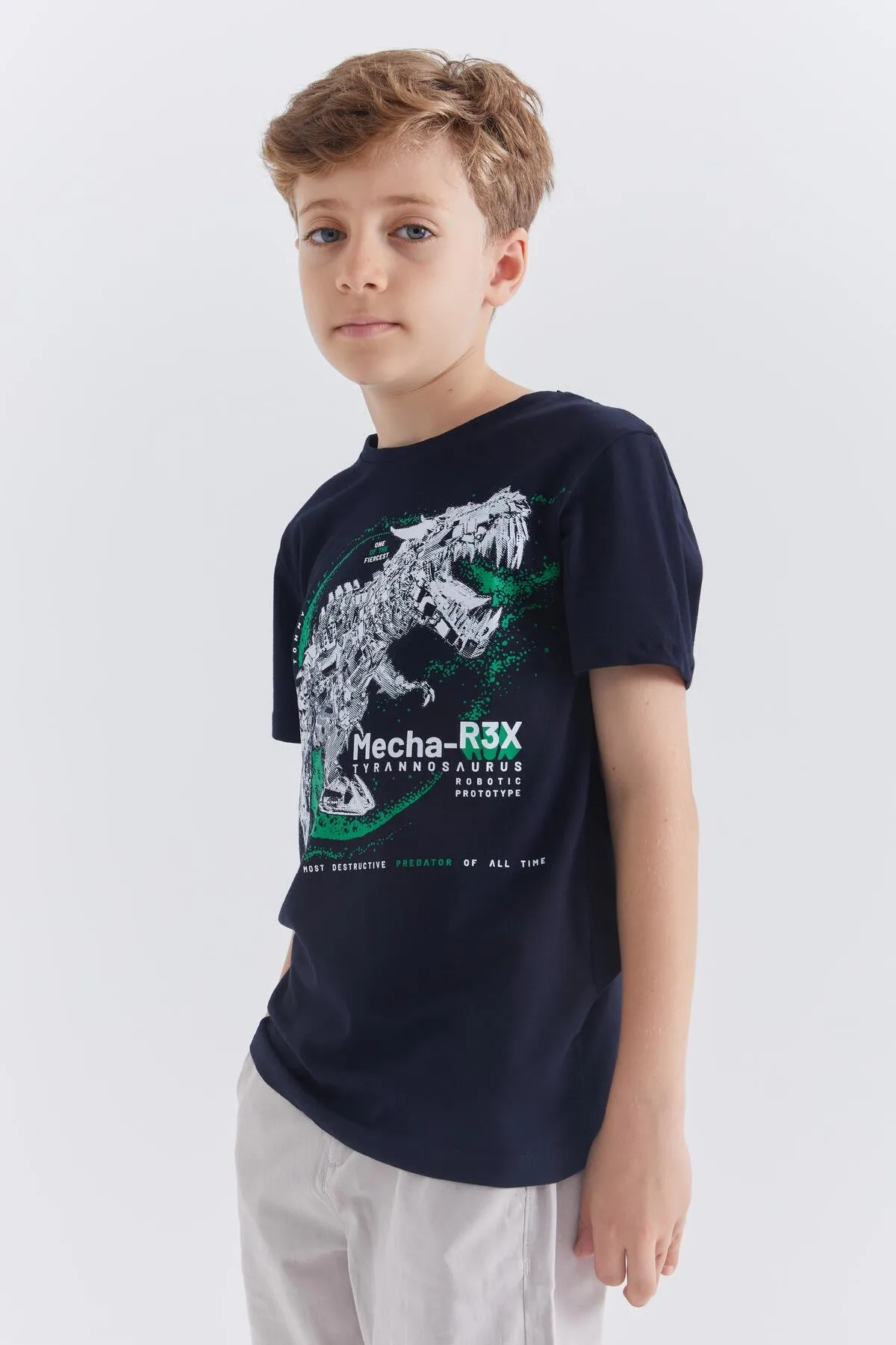 dinazor baskili kisa kol standart kalip o yaka erkek çocuk t-shirt - 10865