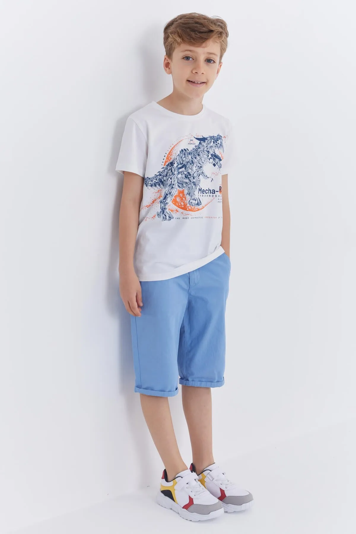 dinazor baskili kisa kol standart kalip o yaka erkek çocuk t-shirt - 10865