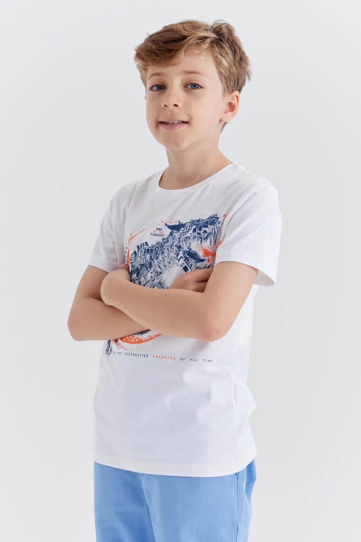dinazor baskili kisa kol standart kalip o yaka erkek çocuk t-shirt - 10865