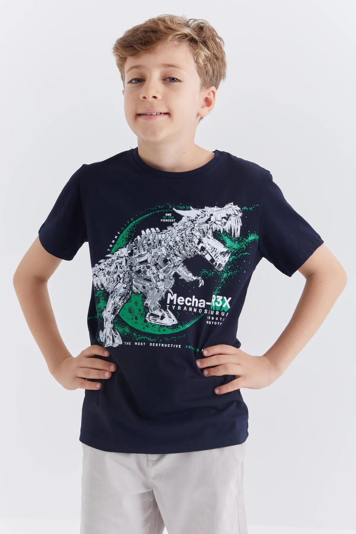 dinazor baskili kisa kol standart kalip o yaka erkek çocuk t-shirt - 10865
