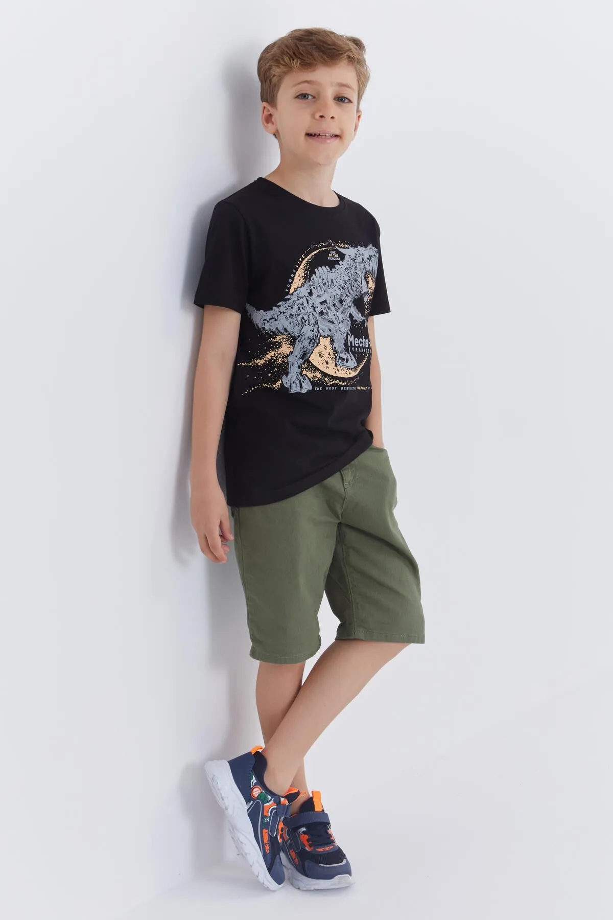 dinazor baskili kisa kol standart kalip o yaka erkek çocuk t-shirt - 10865