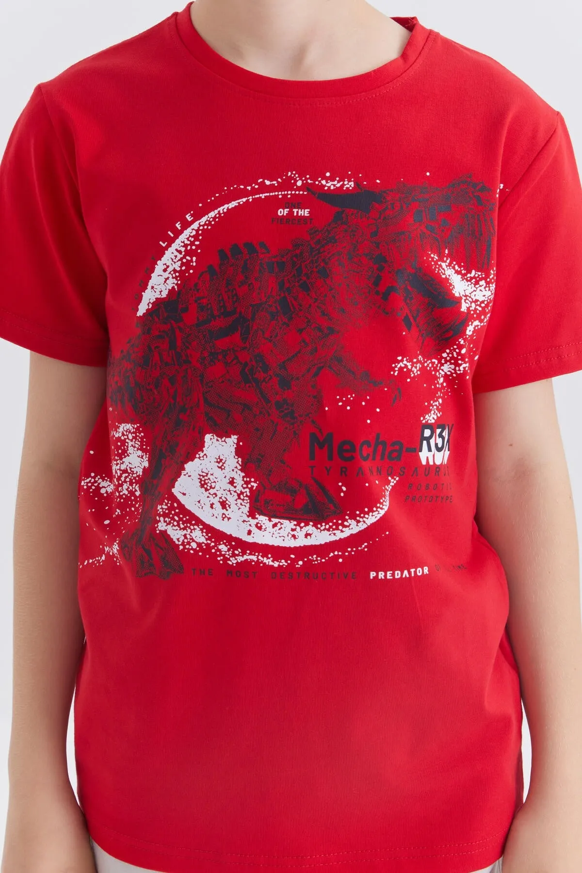 dinazor baskili kisa kol standart kalip o yaka erkek çocuk t-shirt - 10865