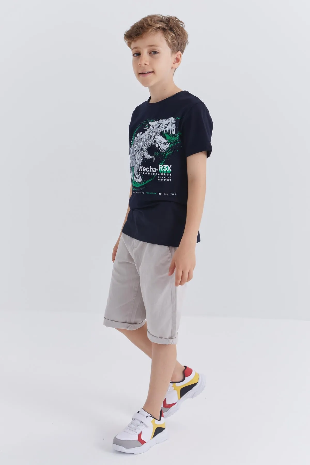 dinazor baskili kisa kol standart kalip o yaka erkek çocuk t-shirt - 10865