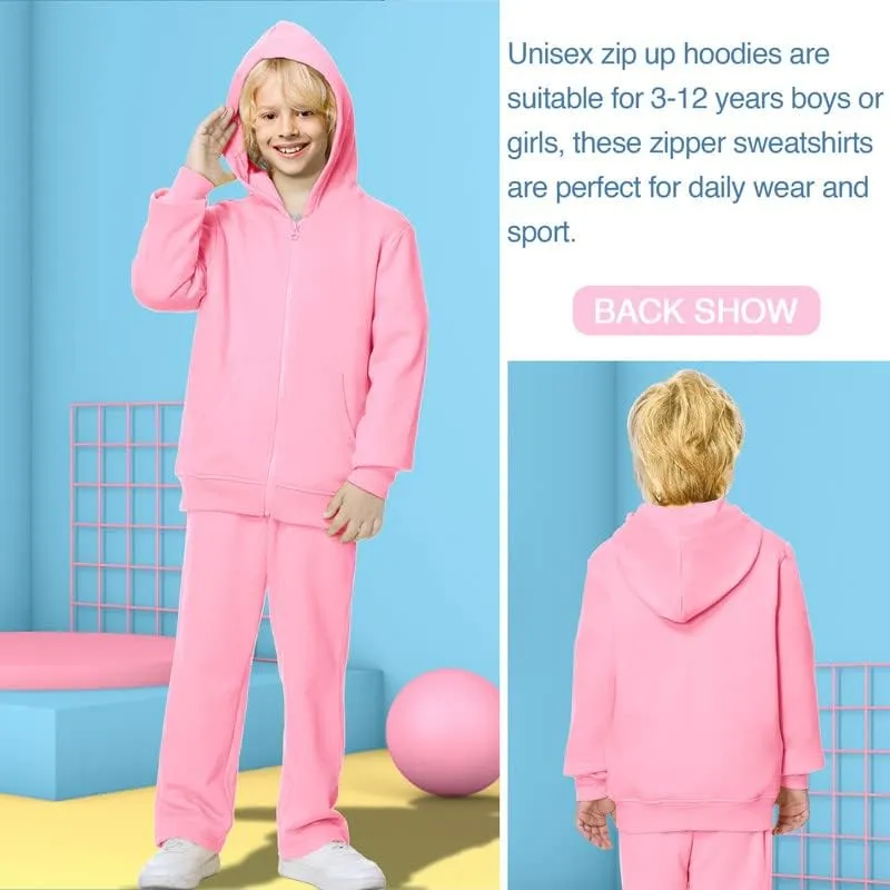DOTDOG Unisex Kids Soft Brushed Fleece Basic Hooded Sweatshirt Full Zip-Up Hoodie for Boys or Girls (Age 3-12 Years)