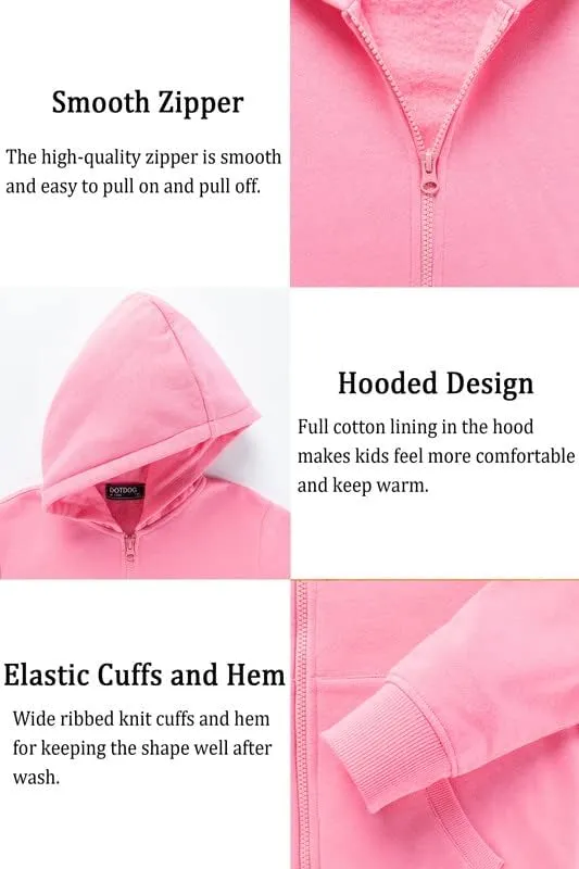 DOTDOG Unisex Kids Soft Brushed Fleece Basic Hooded Sweatshirt Full Zip-Up Hoodie for Boys or Girls (Age 3-12 Years)