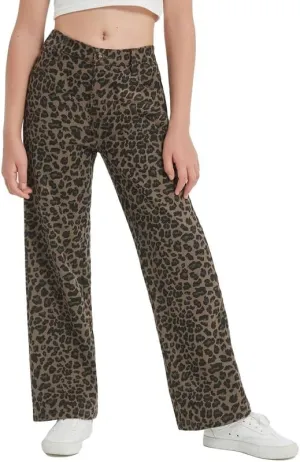 EXARUS Girls Wide Leg/Flare Jeans Bow Embroidery/Leopard Print Denim Pants with Pockets Casual for Kids 6-14Y