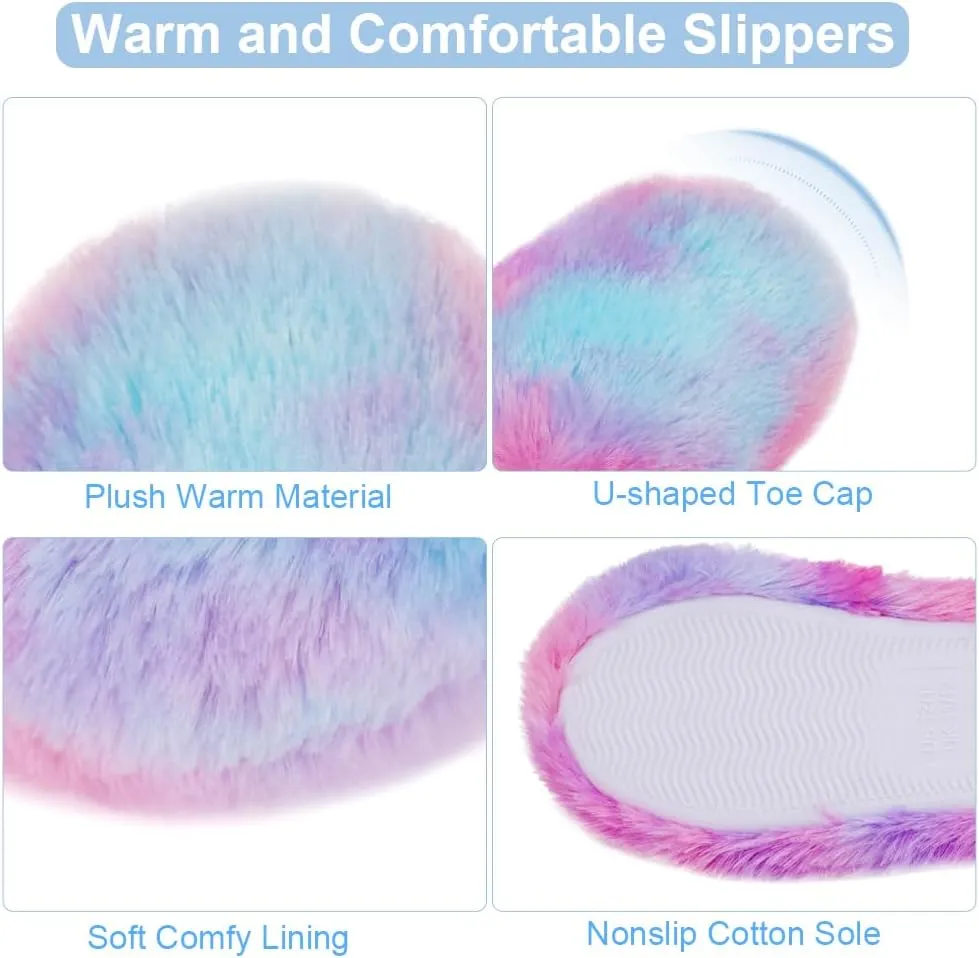 Girls Plush Faux Fur Slip on House Slippers Clog with Memory Foam - Bedroom Slippers Outdoor Indoor Faux Fur Lined