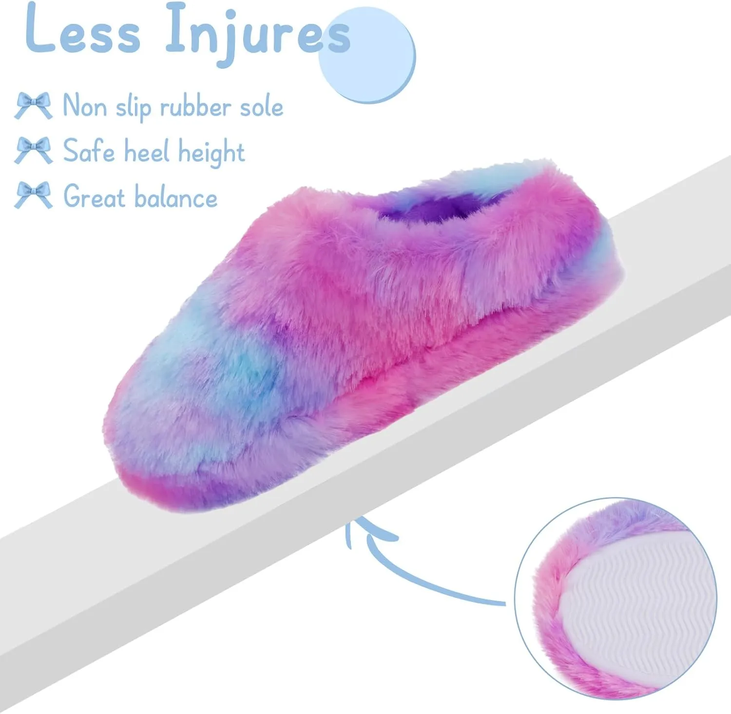 Girls Plush Faux Fur Slip on House Slippers Clog with Memory Foam - Bedroom Slippers Outdoor Indoor Faux Fur Lined