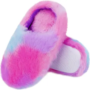Girls Plush Faux Fur Slip on House Slippers Clog with Memory Foam - Bedroom Slippers Outdoor Indoor Faux Fur Lined
