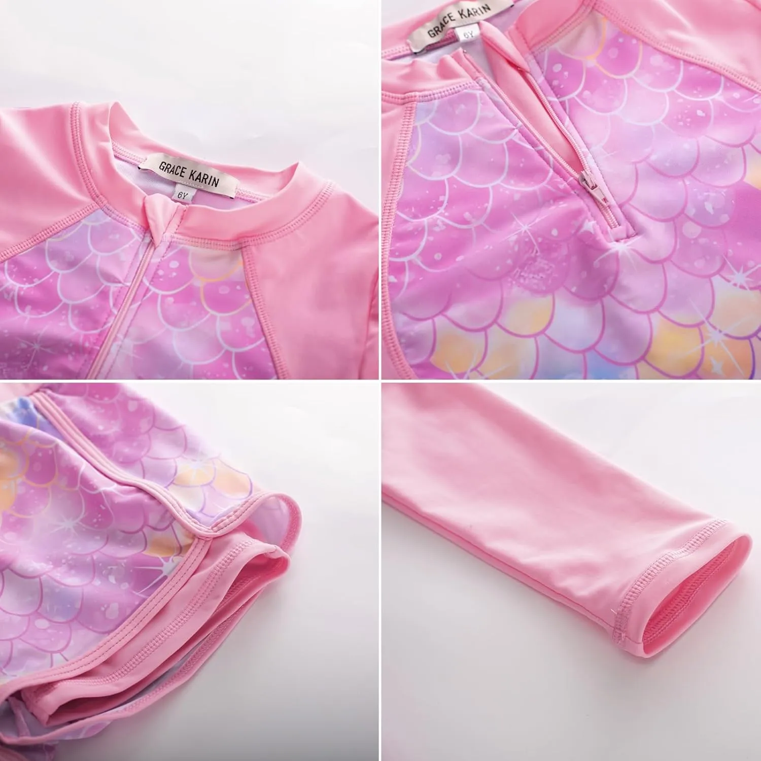 GRACE KARIN Girls 2-Piece Rash Guard Set Long Sleeve Swimwear with Hairband 5-12Y