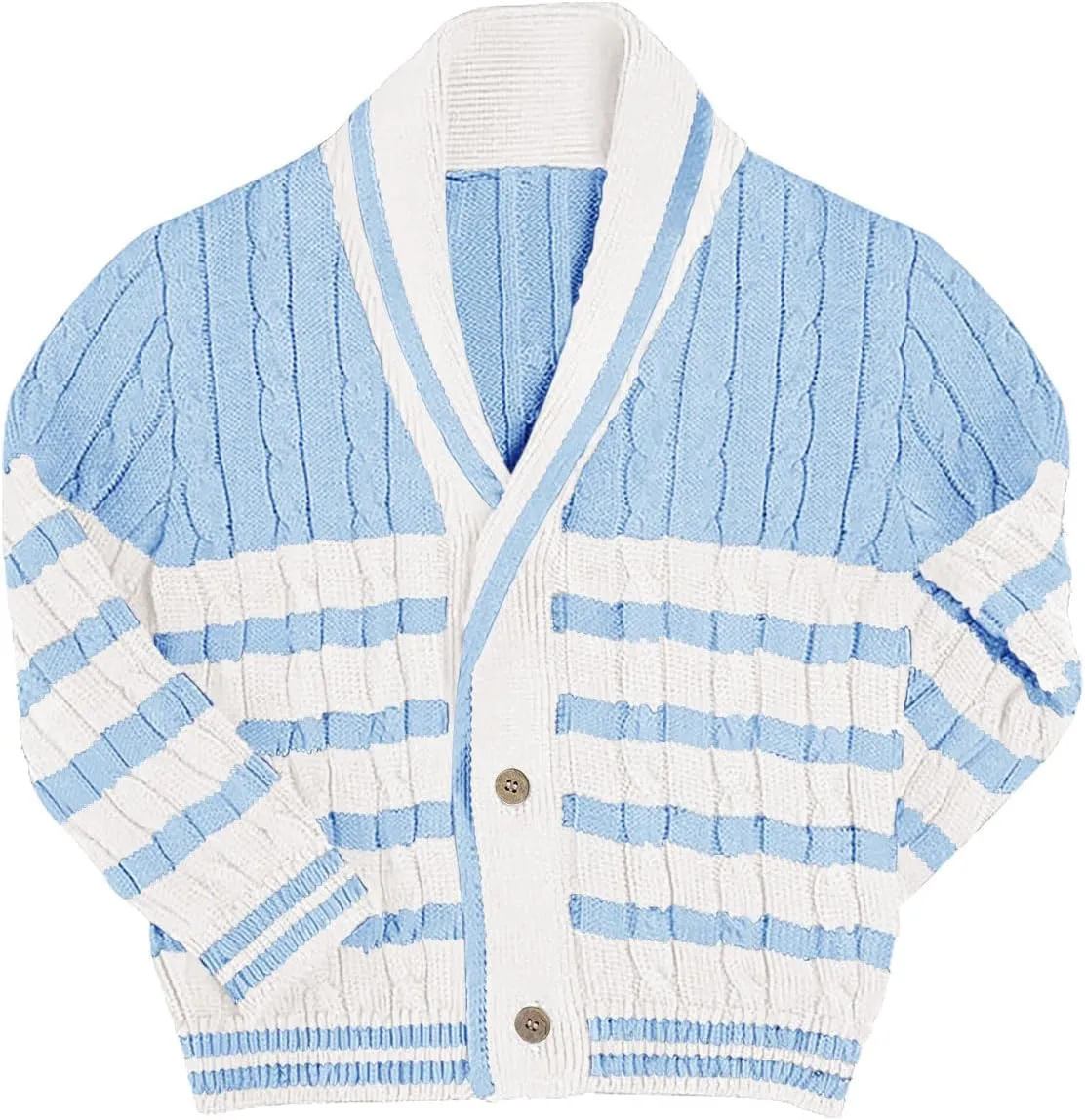 Haloumoning Boys Cardigan Striped Cable Knit Sweater Kids Casual Long Sleeve Shawl Collar Fall Clothes 4-14Y