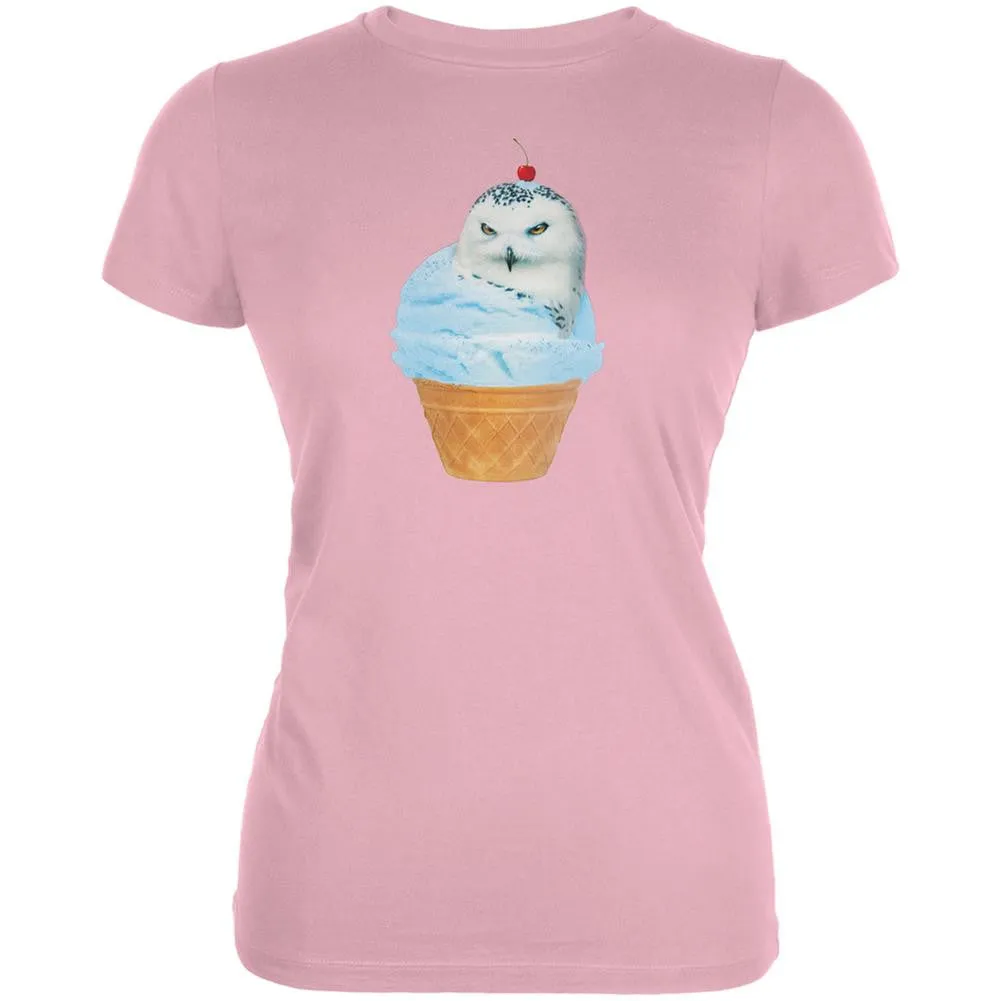 Ice Cream Cone Owl Pink Juniors Soft T-Shirt