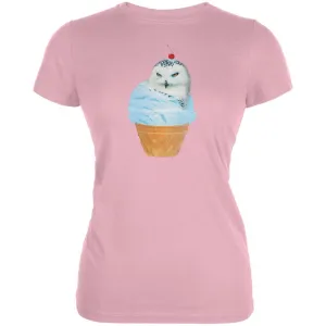 Ice Cream Cone Owl Pink Juniors Soft T-Shirt