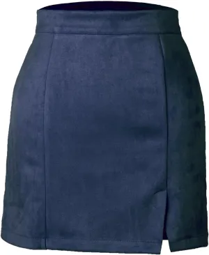 JOAU Womens Faux Suede Mini Skirt Side Slit High Waisted Zipper Back Stretch Short Skirts Summer Going Out Y2K Streetwear