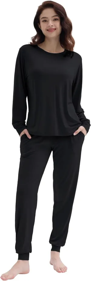 Joyaria Womens Bamboo Viscose Pajamas Set Ultra Soft Long Sleeve Jogger Pants Lounge Set Cooling Pjs