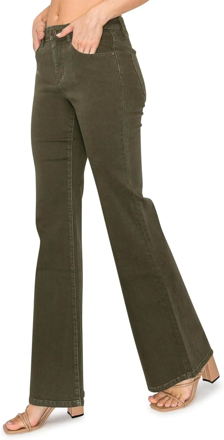 KHAKI & BLUE Women's The Everyday Garment-Dyed Flare Jeans  Soft Stretchy High Rise Comfy Casual Pants