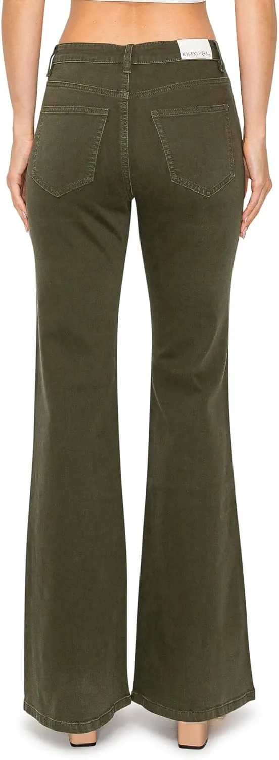KHAKI & BLUE Women's The Everyday Garment-Dyed Flare Jeans  Soft Stretchy High Rise Comfy Casual Pants