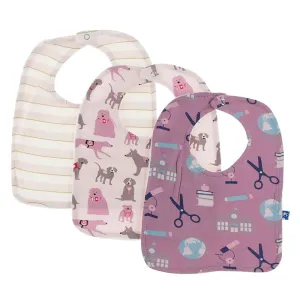 KICKEE PANTS BIB SET EVERYDAY HEROS SWEET STRIPE MACAROON CANINE FIRST RESPONDERS AND PEGASUS EDUCATION (ONE SIZE)