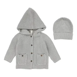 Lilette Powder Blue Chunky Knit Jacket   Beanie