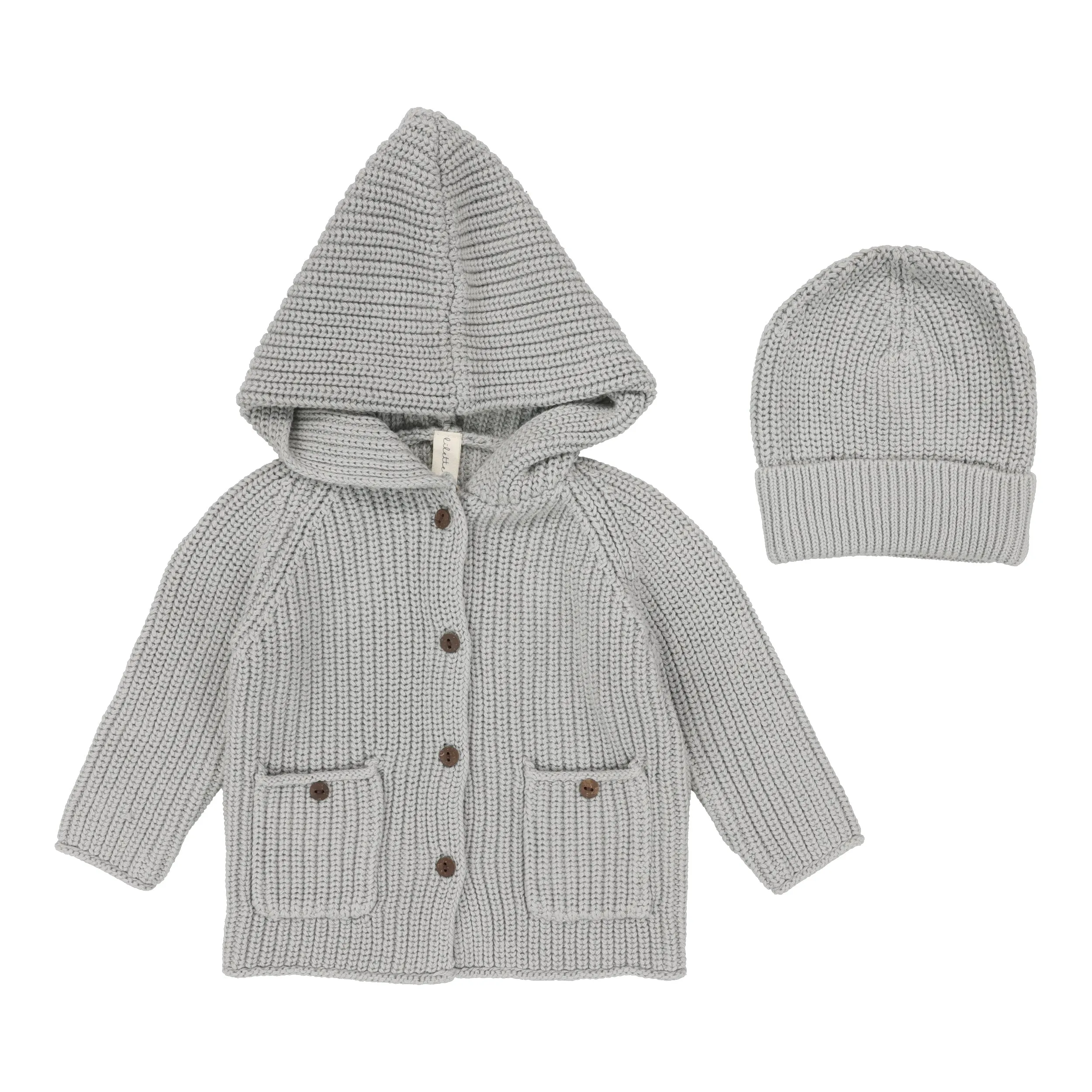 Lilette Powder Blue Chunky Knit Jacket   Beanie