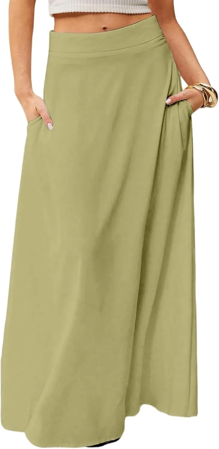 Long Skirts for Women 2025 Summer Vacation High Waisted A Line Skirt Elegant Work Office Flowy Maxi Skirt with Pockets