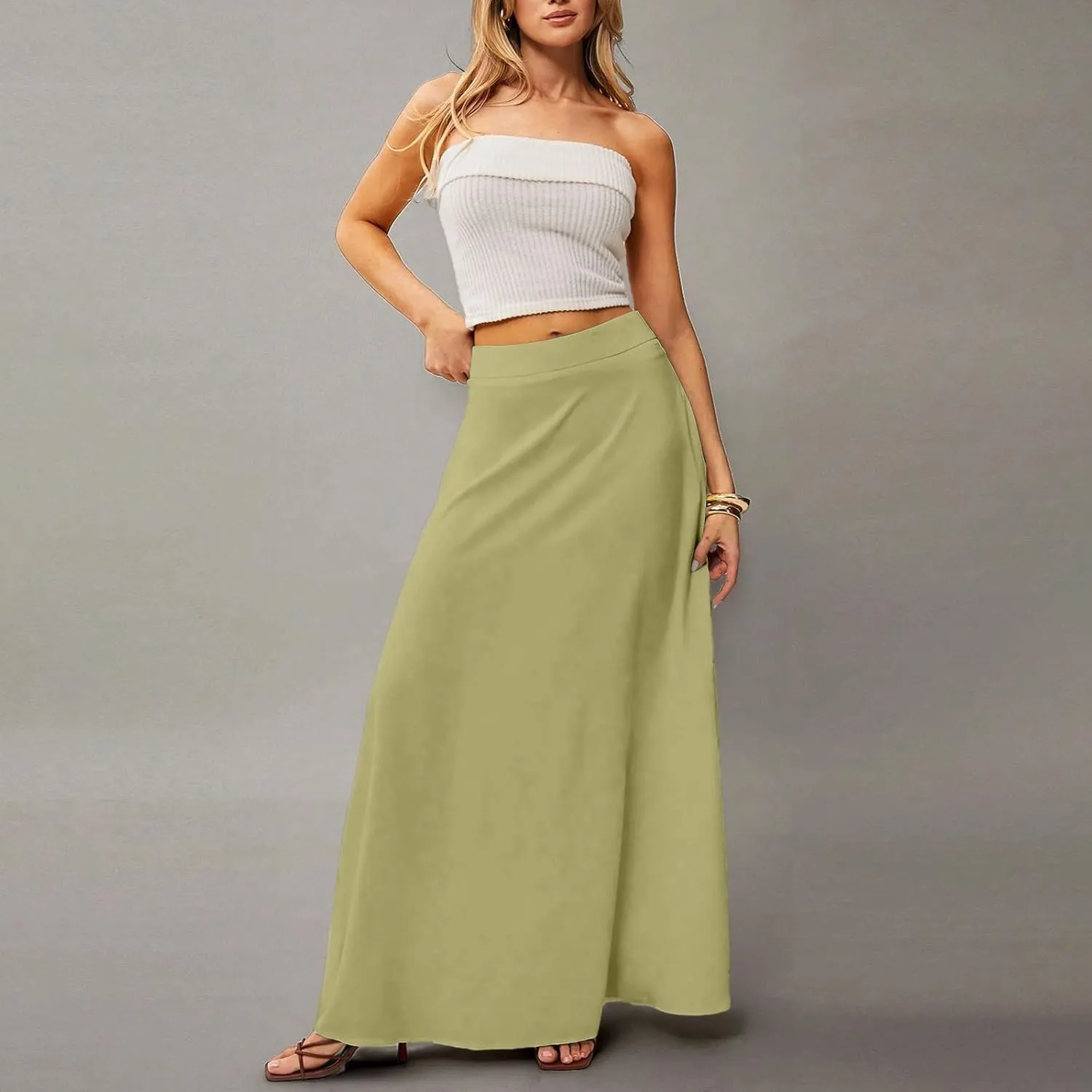 Long Skirts for Women 2025 Summer Vacation High Waisted A Line Skirt Elegant Work Office Flowy Maxi Skirt with Pockets