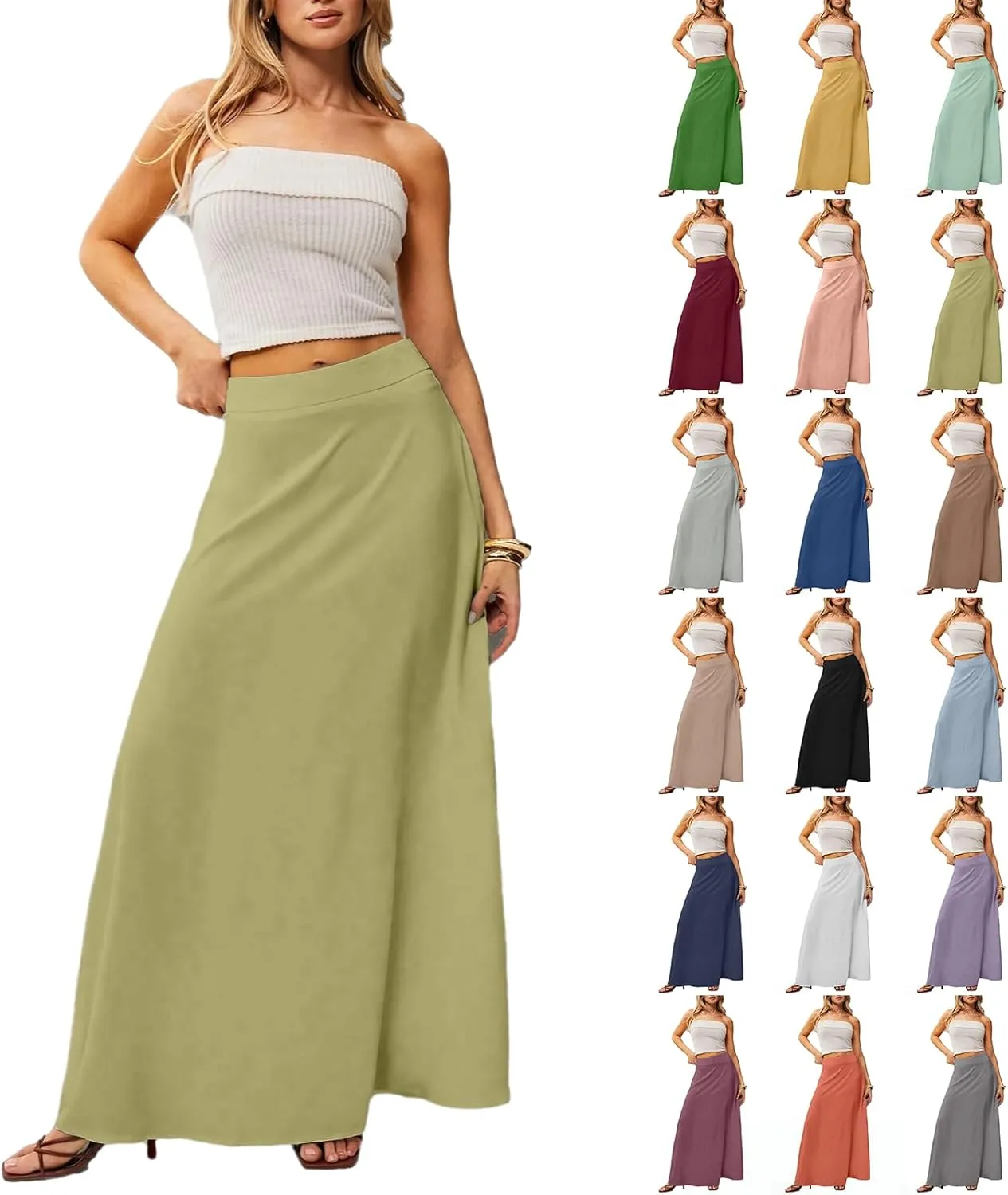 Long Skirts for Women 2025 Summer Vacation High Waisted A Line Skirt Elegant Work Office Flowy Maxi Skirt with Pockets
