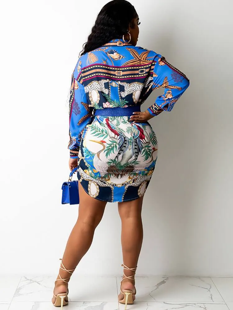 Long Sleeve Floral Print Shirt Dresses