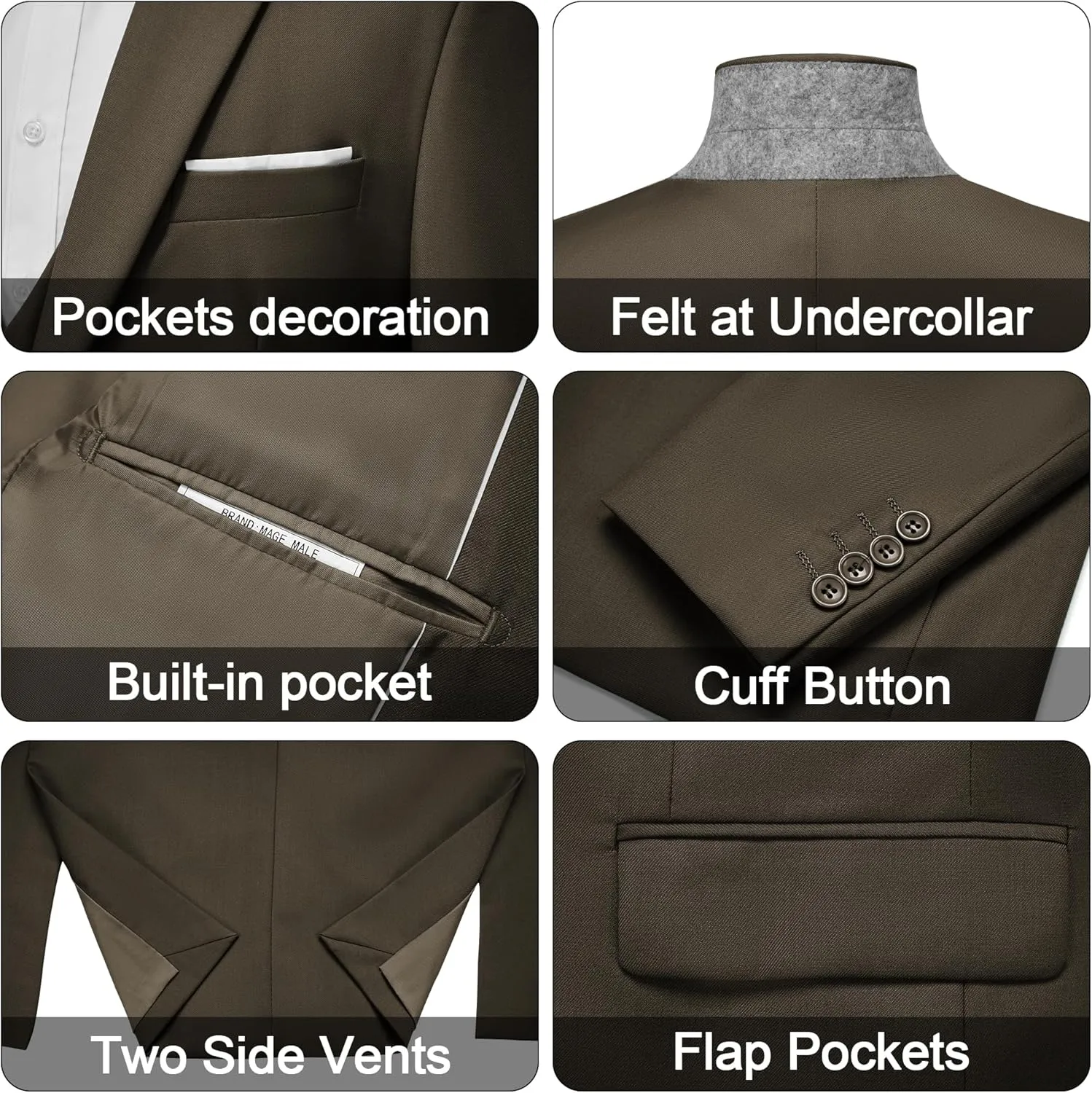 MAGE MALE Men's 3 Pieces Suit Elegant Solid One Button Slim Fit Single Breasted Party Blazer Vest Pants Set