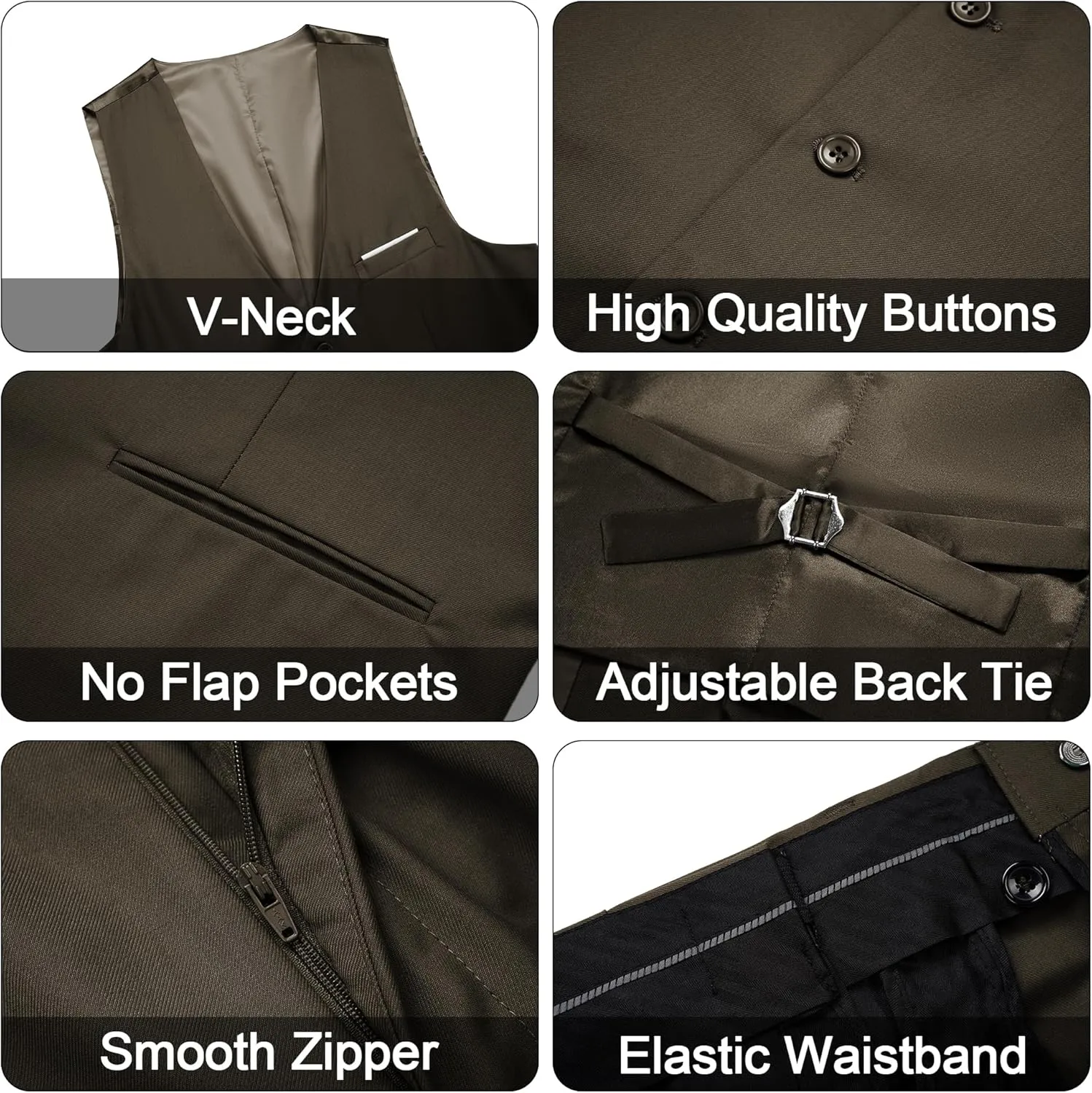 MAGE MALE Men's 3 Pieces Suit Elegant Solid One Button Slim Fit Single Breasted Party Blazer Vest Pants Set