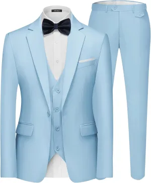 MAGE MALE Men's 3 Pieces Suit Elegant Solid One Button Slim Fit Single Breasted Party Blazer Vest Pants Set